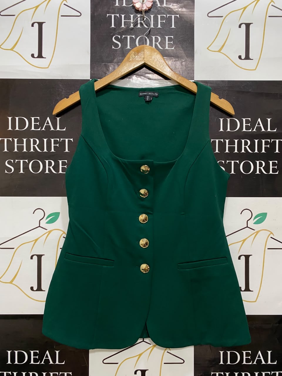 RIVER ISLAND |M| BUST 16| A20| EMERALD GREEN BUTTON-UP VEST WITH GOLD HARDWARE