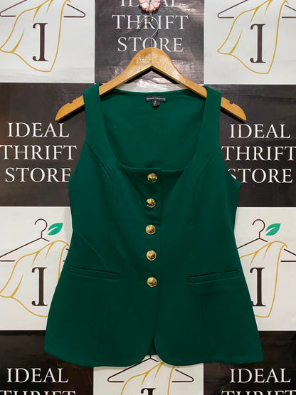 RIVER ISLAND |M| BUST 16| A20| EMERALD GREEN BUTTON-UP VEST WITH GOLD HARDWARE
