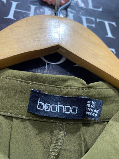 BOOHOO |L| BUST FREE| A20| OLIVE GREEN BUTTON-DOWN LONG SLEEVE SHIRT DRESS