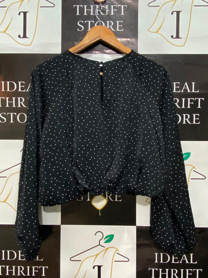 H&M |L| BUST 21| A20| BLACK AND WHITE POLKA DOT LONG SLEEVE BLOUSE