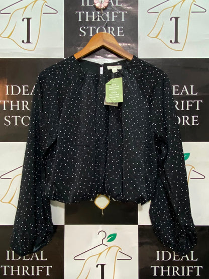 H&M |L| BUST 21| A20| BLACK AND WHITE POLKA DOT LONG SLEEVE BLOUSE