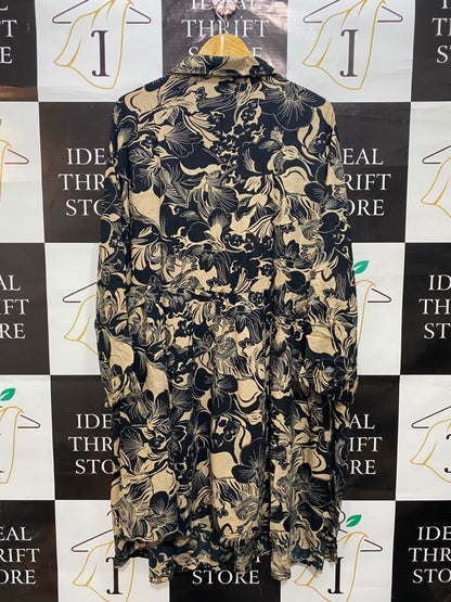 CAPSULE |L| BUST 19| A20| NAVY BLUE AND BEIGE FLORAL PRINT BUTTON-DOWN SHIRT DRESS