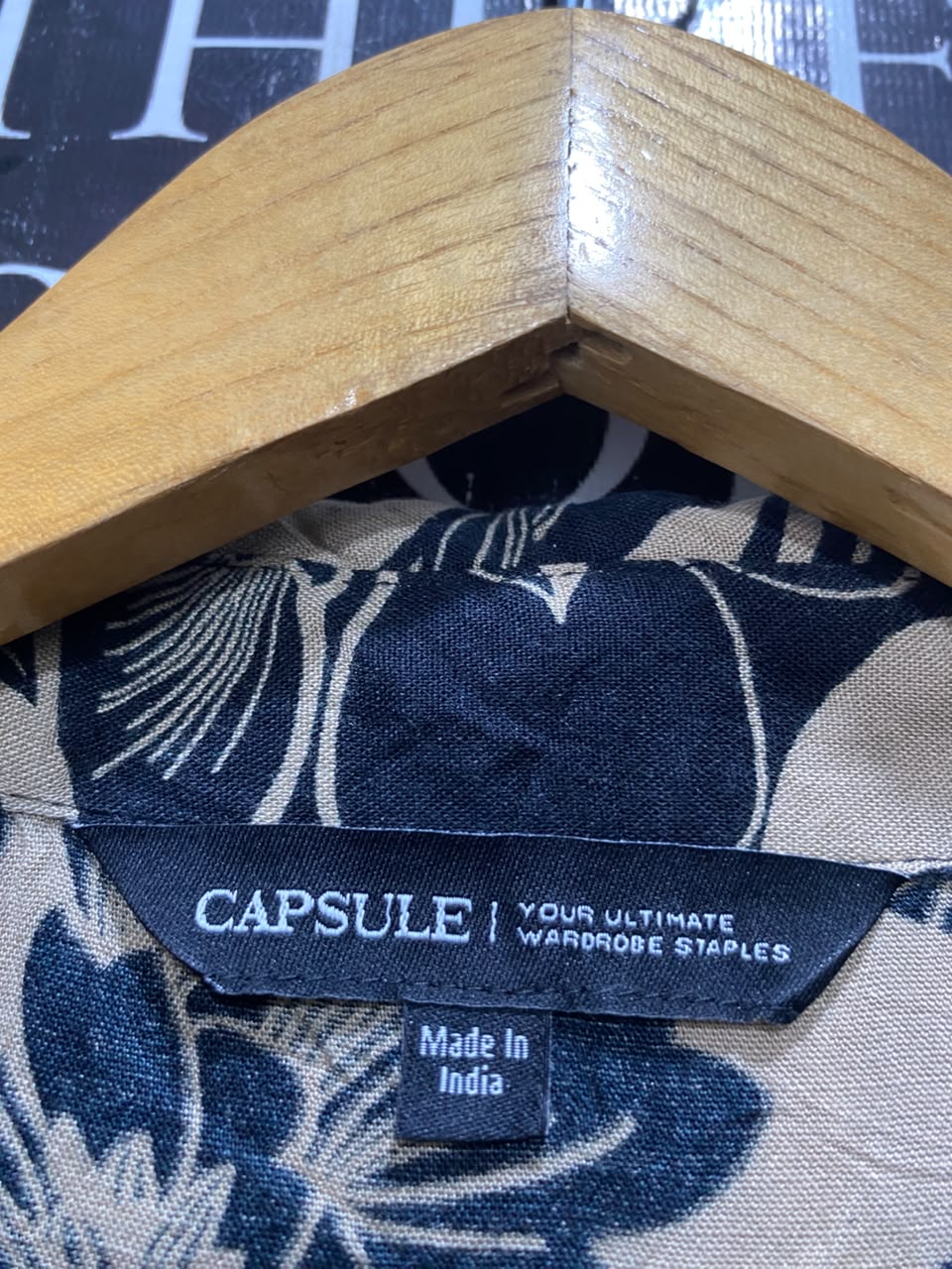 CAPSULE |L| BUST 19| A20| NAVY BLUE AND BEIGE FLORAL PRINT BUTTON-DOWN SHIRT DRESS