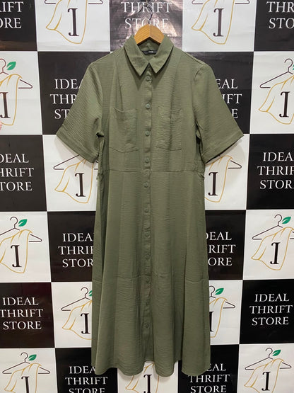 GEORGE |L| BUST 20| A20| OLIVE GREEN SHORT SLEEVE BUTTON-DOWN SHIRT DRESS