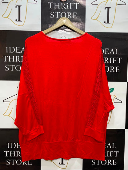 F&F |L| BUST FREE| A20| VIBRANT RED LACE-TRIM SLEEVE TOP