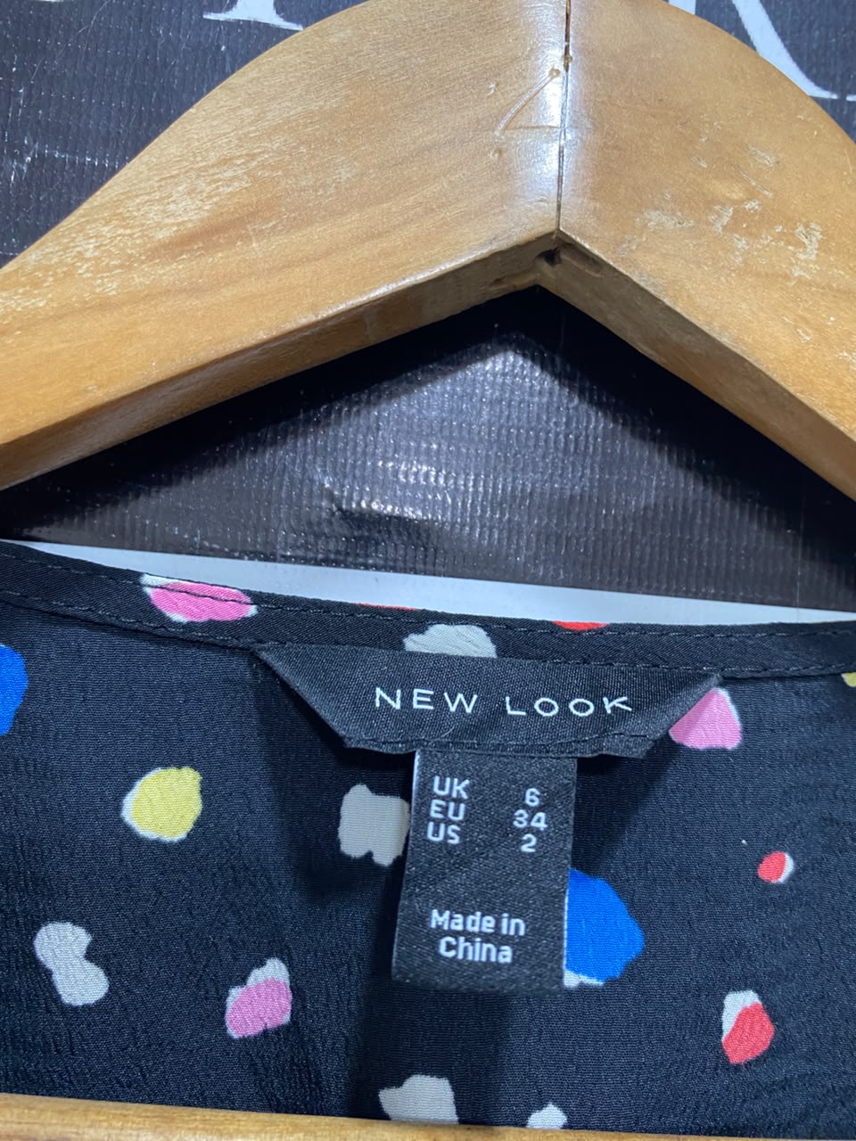 NEW LOOK |S| BUST 15| A20| BLACK MULTICOLOR SPOT PRINT PUFF SLEEVE MIDI DRESS