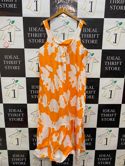 RIVER ISLAND |L| BUST 21| A20| ORANGE AND WHITE TIE-DYE TANK MIDI MAXI DRESS