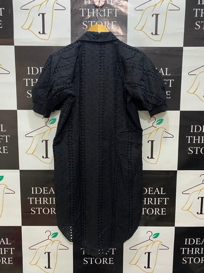 RIVER ISLAND |S| BUST 19| A20| BLACK EYELET EMBROIDERY BUTTON-UP SHIRT DRESS