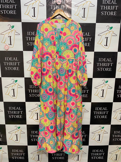 |XXL| BUST 23| A20| VIBRANT FLORAL MANDALA PRINT LONG SLEEVE MAXI DRESS