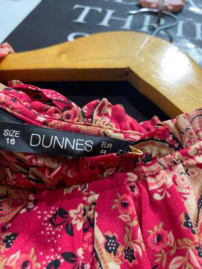 DUNNES |L| BUST 22| A20| PINK PAISLEY PRINT RUFFLE NECK LONG SLEEVE BLOUSE