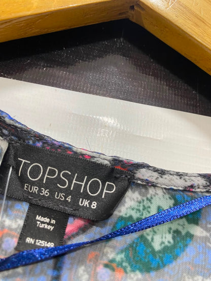 TOP SHOP |S| BUST 20| A20| BLUE AND RED GEOMETRIC MANDALA PRINT KIMONO CARDIGAN