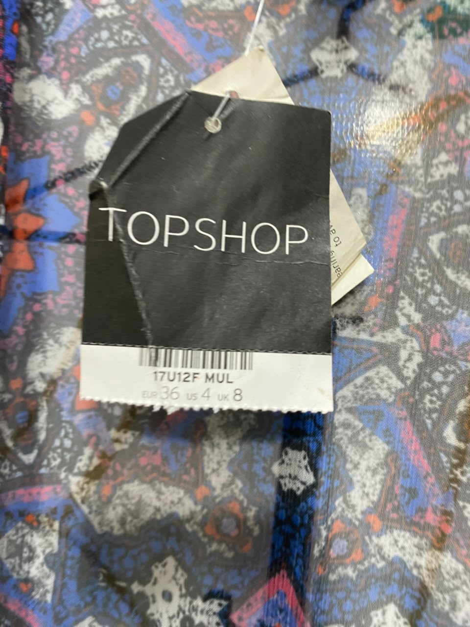 TOP SHOP |S| BUST 20| A20| BLUE AND RED GEOMETRIC MANDALA PRINT KIMONO CARDIGAN
