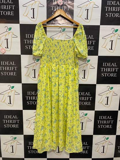 IN THE STYLE |L| BUST 18| A20| YELLOW AND BLUE FLORAL PRINT PUFF SLEEVE MIDI DRESS