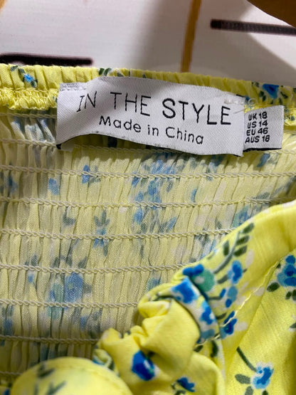 IN THE STYLE |L| BUST 18| A20| YELLOW AND BLUE FLORAL PRINT PUFF SLEEVE MIDI DRESS