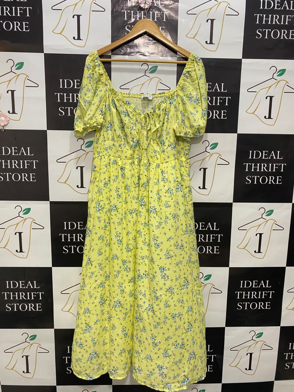 IN THE STYLE |L| BUST 18| A20| YELLOW AND BLUE FLORAL PRINT PUFF SLEEVE MIDI DRESS