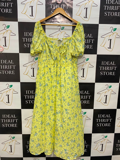 IN THE STYLE |L| BUST 18| A20| YELLOW AND BLUE FLORAL PRINT PUFF SLEEVE MIDI DRESS