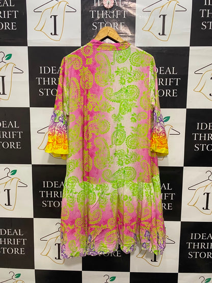 H TREND |XL| BUST 22| A20| MULTICOLOR PAISLEY PRINT TIERED TUNIC DRESS