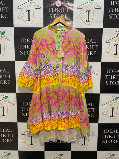 H TREND |XL| BUST 22| A20| MULTICOLOR PAISLEY PRINT TIERED TUNIC DRESS