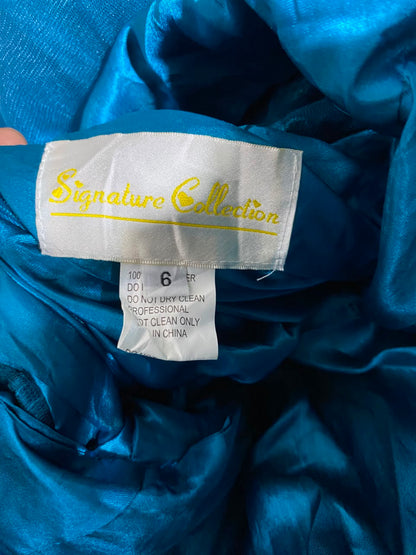 SIGNATURE COLLECTION |S| BUST 18| B46| TEAL LACE EMBELLISHED TIERED RUFFLE GOWN