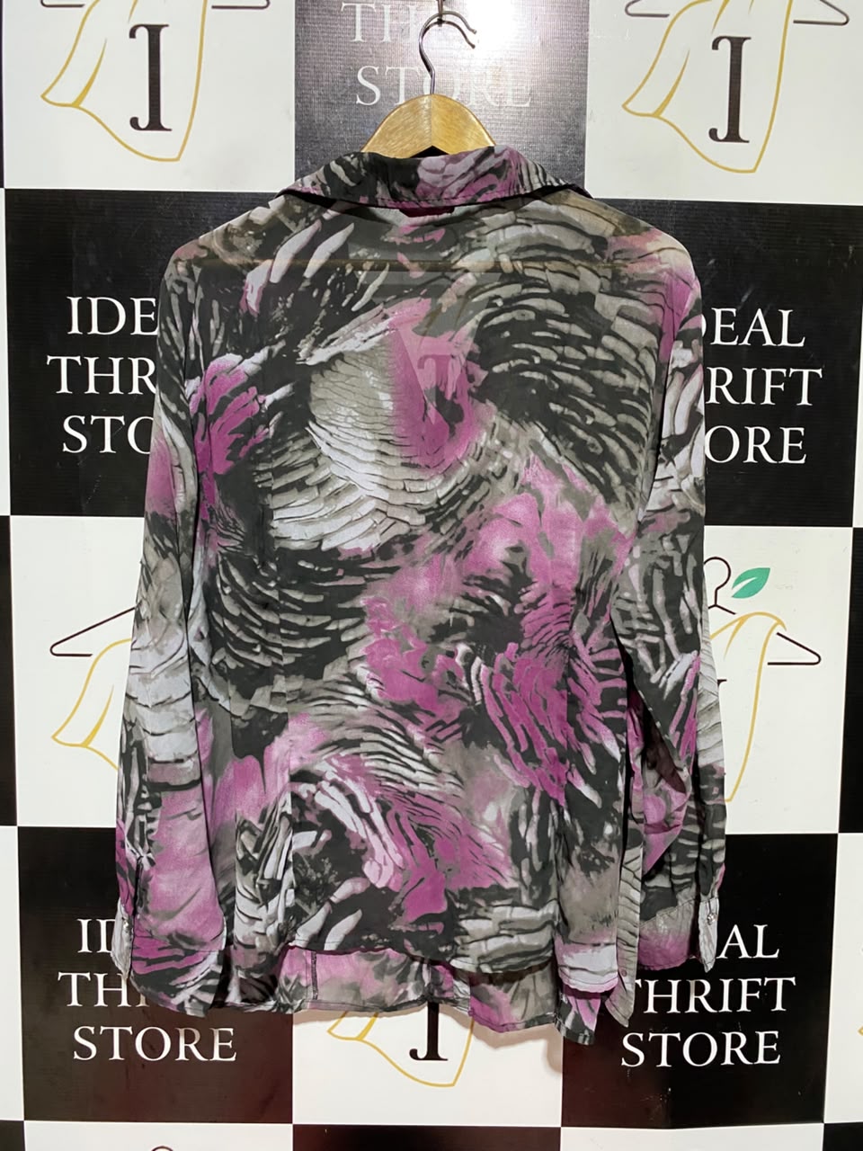 FRANK WALDER |L| BUST 26| A1| PINK AND GREY ABSTRACT FLORAL PRINT BUTTON-DOWN SHIRT