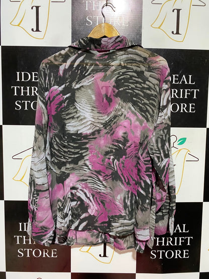 FRANK WALDER |L| BUST 26| A1| PINK AND GREY ABSTRACT FLORAL PRINT BUTTON-DOWN SHIRT