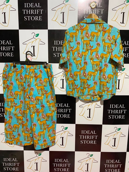 THEIR NIBS |L| A1| TURQUOISE CHEETAH PRINT PAJAMA SET