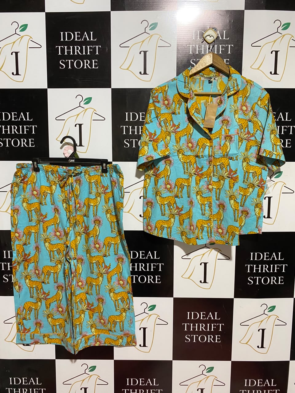 THEIR NIBS |L| A1| TURQUOISE CHEETAH PRINT PAJAMA SET