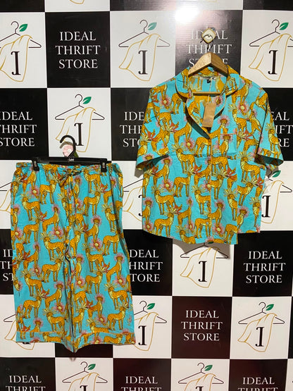 THEIR NIBS |L| A1| TURQUOISE CHEETAH PRINT PAJAMA SET