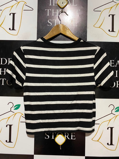 PRIMARK CARES |M| BUST 15| A1| BLACK AND WHITE STRIPED CROP TOP