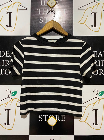 PRIMARK CARES |M| BUST 15| A1| BLACK AND WHITE STRIPED CROP TOP