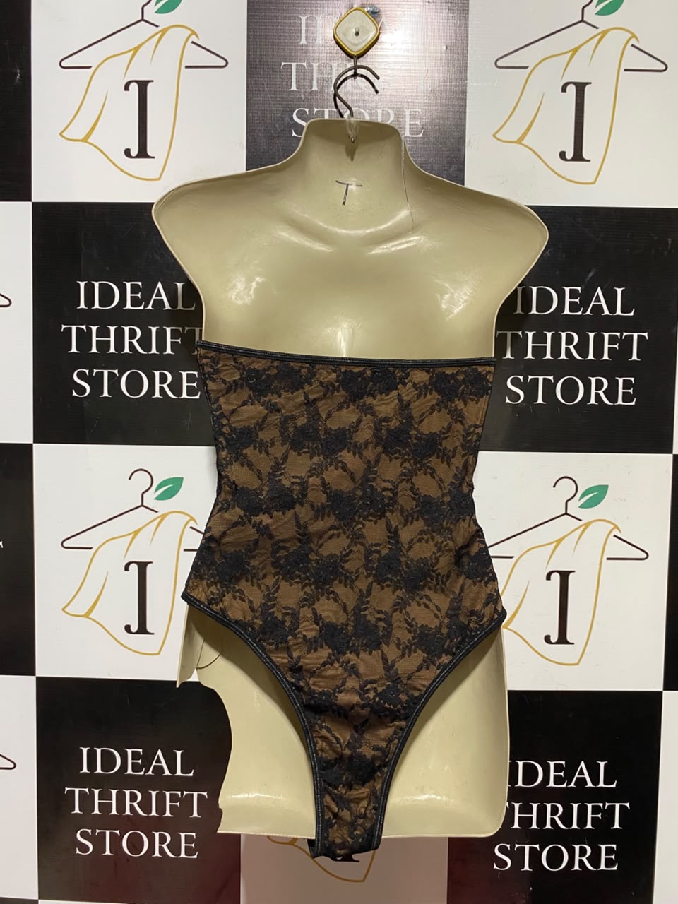 SHEIN |M| BUST 16| A19| BROWN AND BLACK LACE STRALESS BUSTIER BODYSUIT
