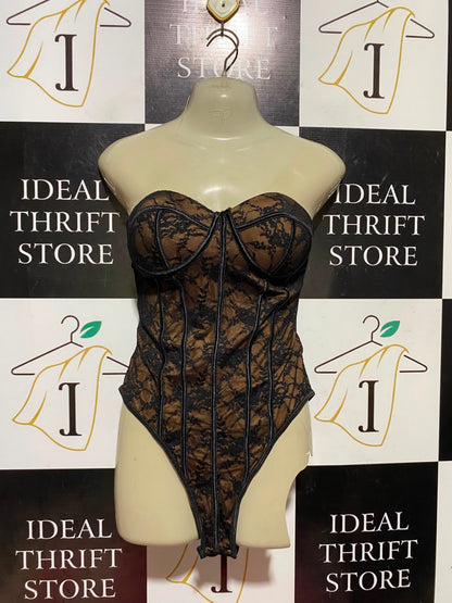 SHEIN |M| BUST 16| A19| BROWN AND BLACK LACE STRALESS BUSTIER BODYSUIT