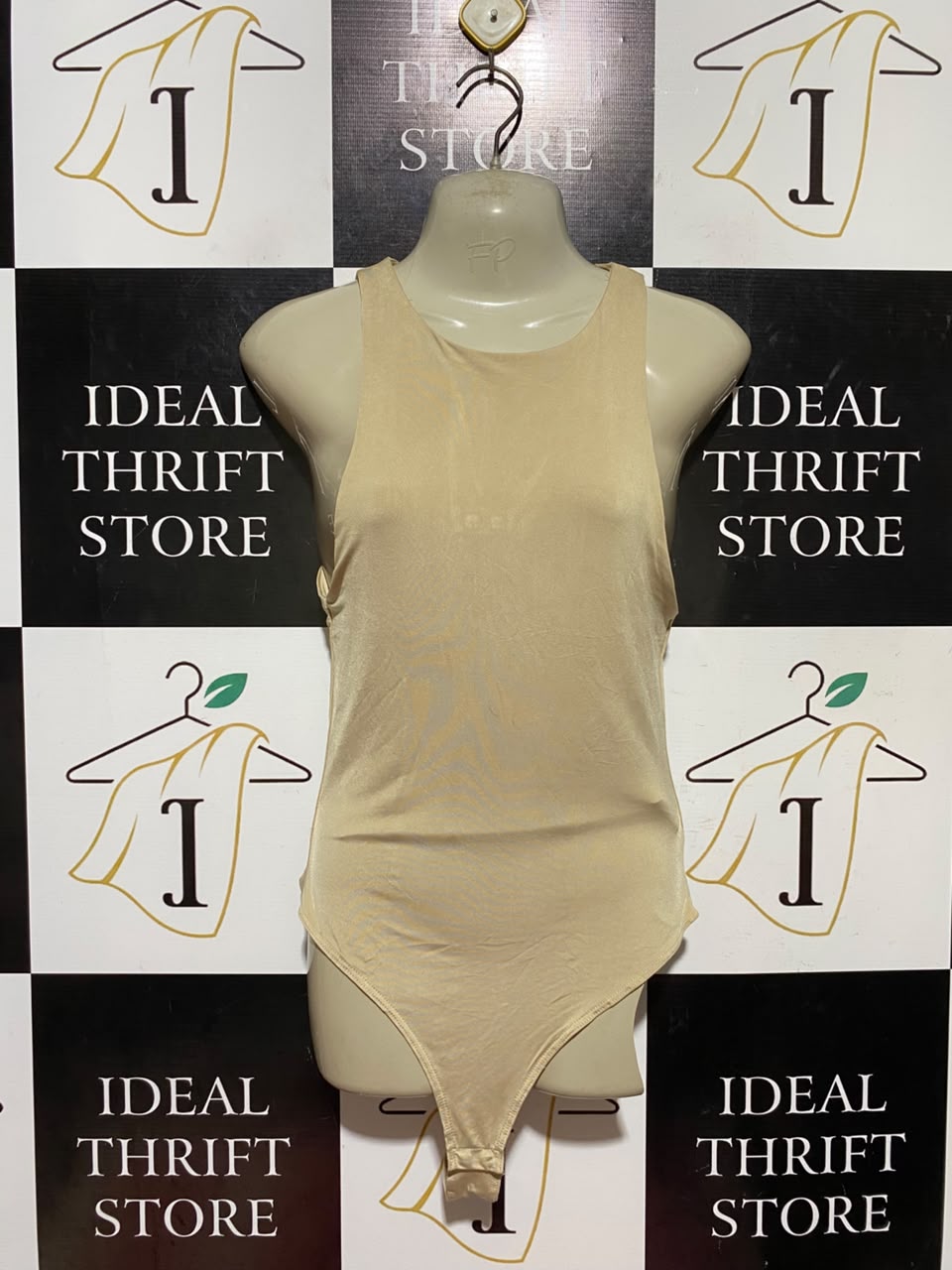 MISSGUIDED |S| BUST 14| A19| BEIGE HIGH-NECK RACERBACK BODYSUIT