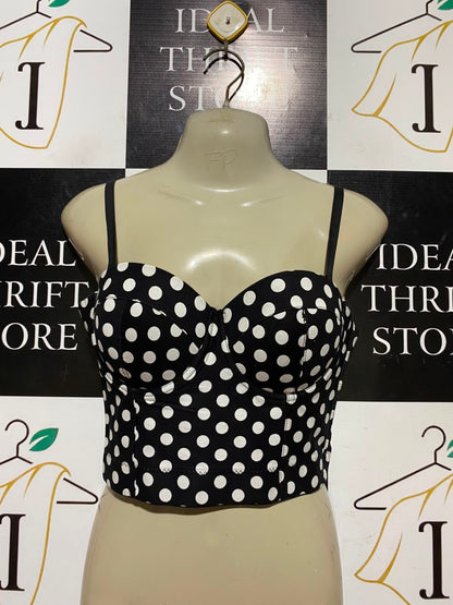 |S| BUST 16| A19| BLACK AND WHITE POLKA DOT BUSTIER CROP TOP