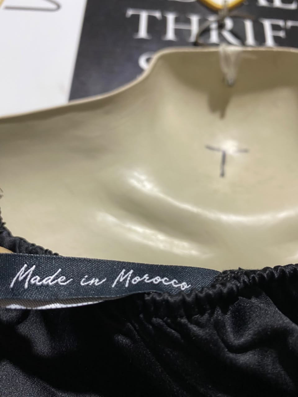 MADE IN MOROCCO |M| BUST 16| A19| BLACK SATIN OFF-SHOULDER RUCHED LONG SLEEVE CROP TOP
