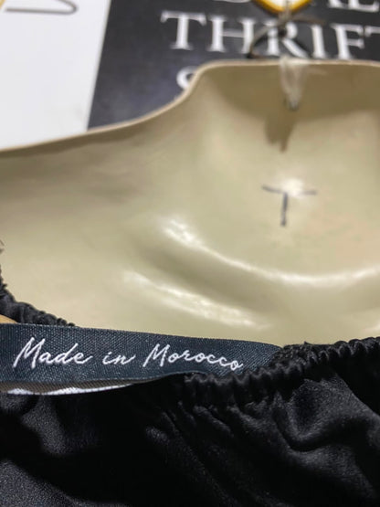MADE IN MOROCCO |M| BUST 16| A19| BLACK SATIN OFF-SHOULDER RUCHED LONG SLEEVE CROP TOP
