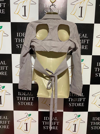 |S| BUST 16| A19| GREY CROSSOVER WRAP BLAZER CROP TOP
