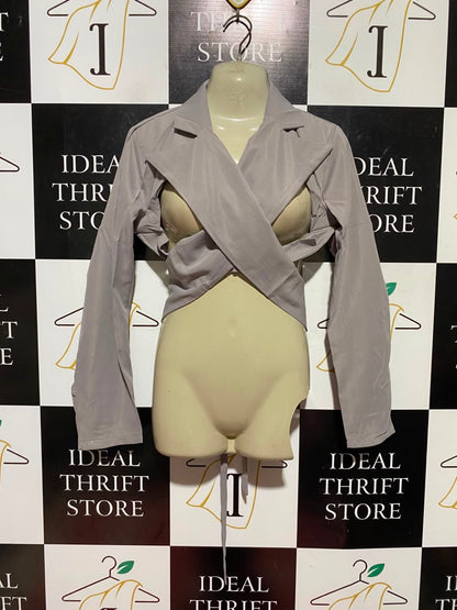 |S| BUST 16| A19| GREY CROSSOVER WRAP BLAZER CROP TOP