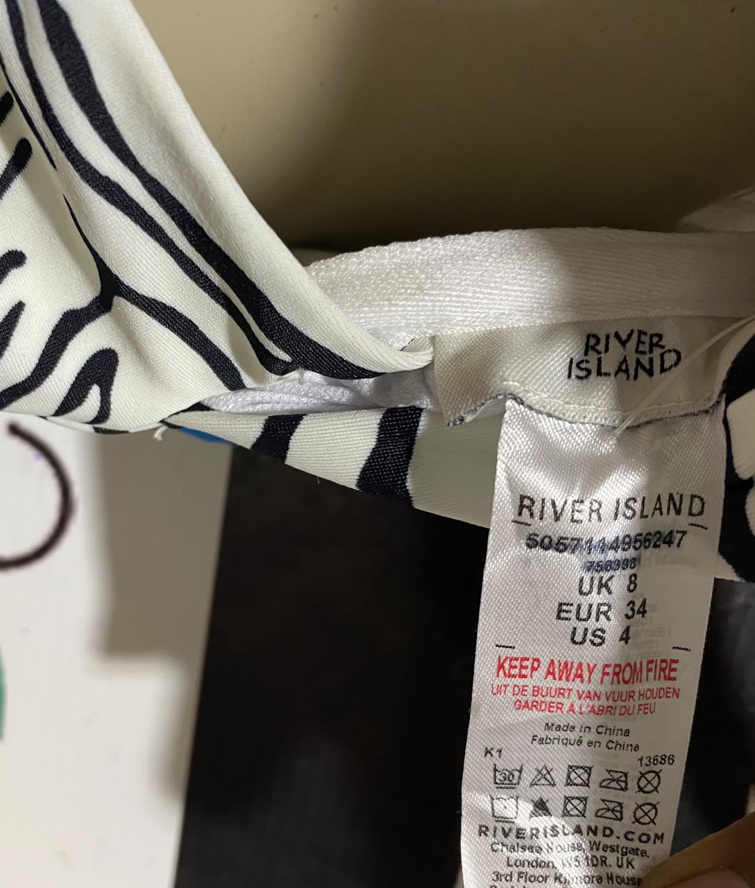 RIVER ISLAND |S| BUST 17| A19| BLACK AND WHITE ZEBRA PRINT HALTER CUTOUT ONE-PIECE SWIMSUIT