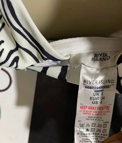 RIVER ISLAND |S| BUST 17| A19| BLACK AND WHITE ZEBRA PRINT HALTER CUTOUT ONE-PIECE SWIMSUIT