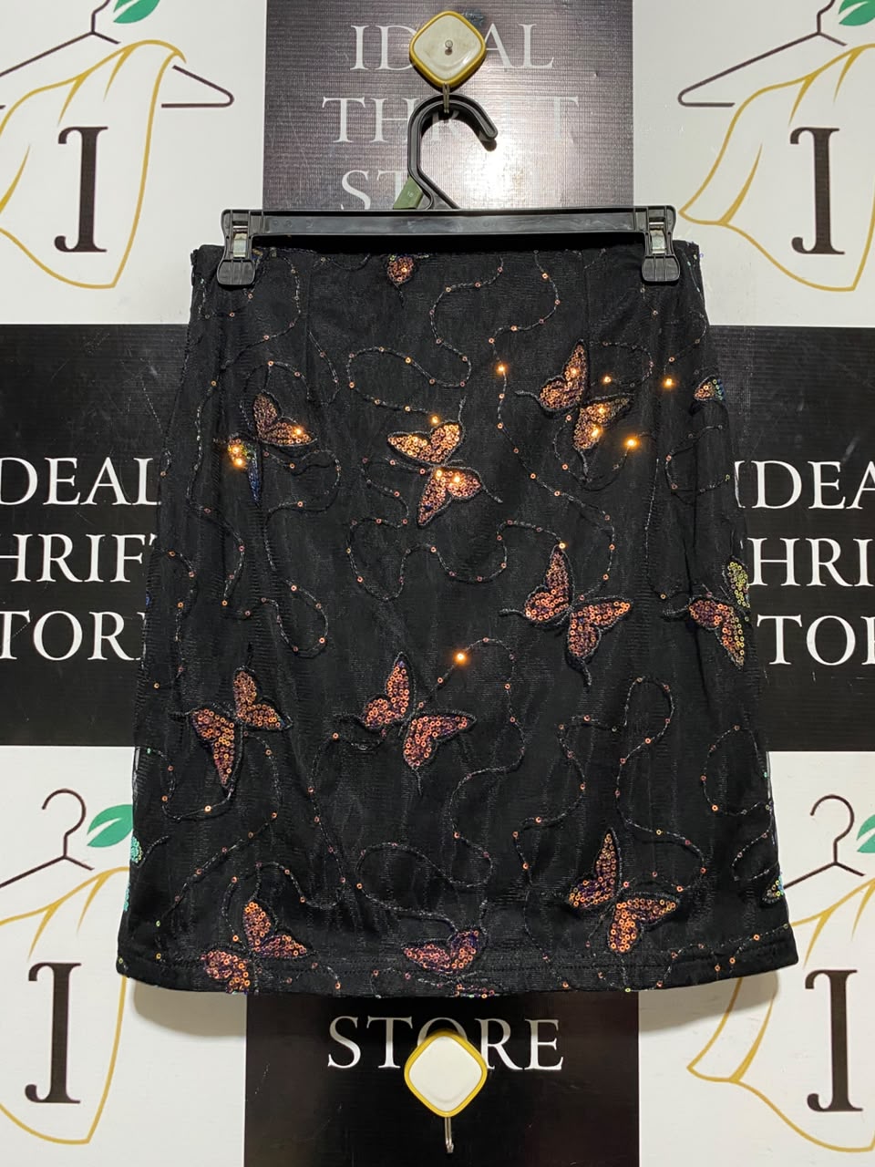 NAA NAA |M| WAIST 26| A19| BLACK SPARKLY BUTTERFLY SEQUIN MINI SKIRT