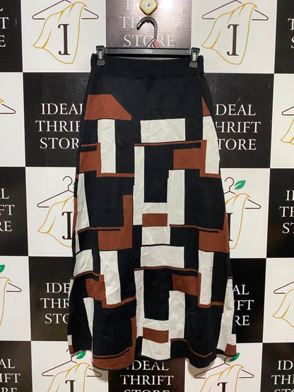 TOMS  PROJECT |S| WAIST 26| A19| BLACK, WHITE AND BROWN GEOMETRIC PATTERN KNIT MIDI SKIRT