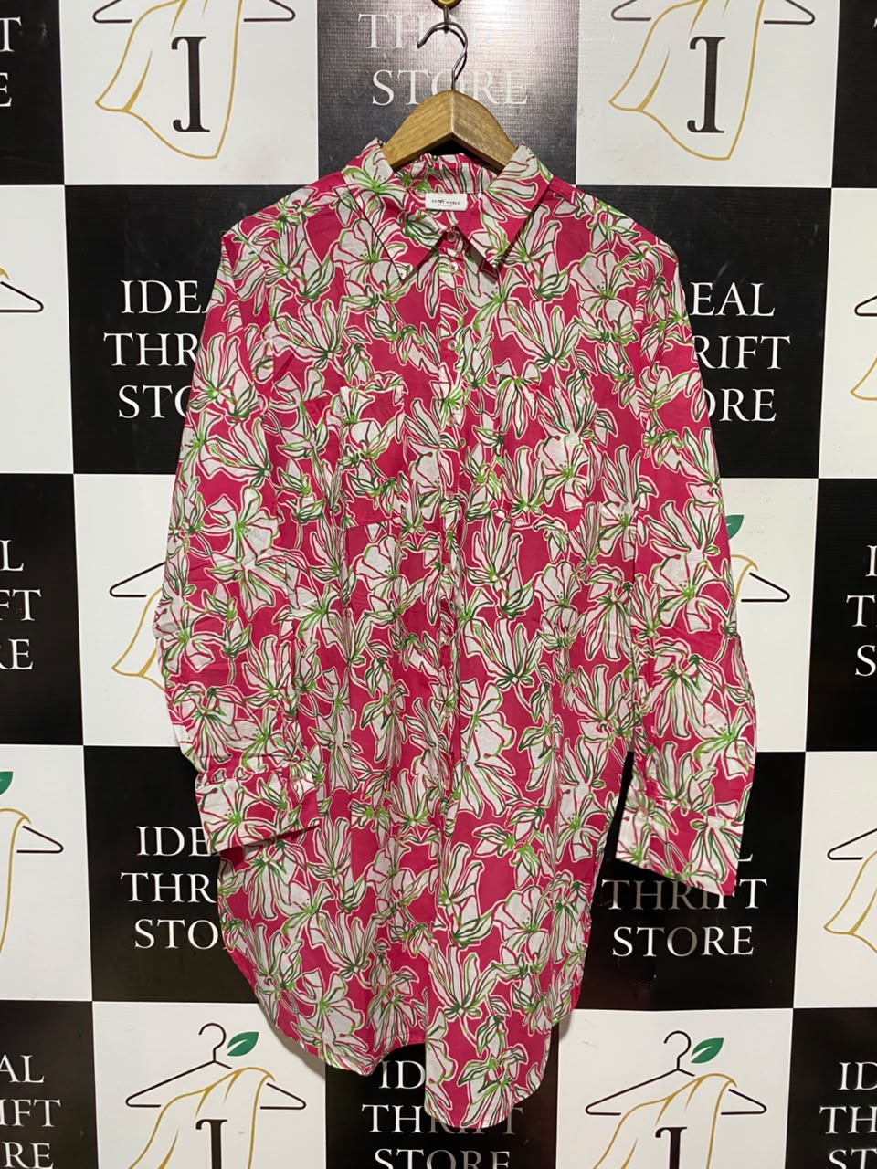 GERRY WEBER |L| BUST 23| A19| PINK AND WHITE FLORAL PRINT LONG SLEEVE BUTTON-DOWN SHIRT DRESS
