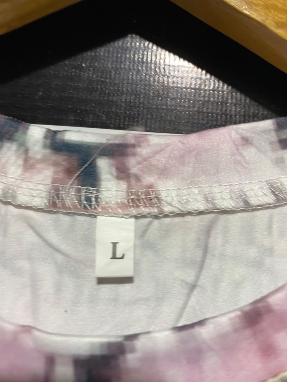 |L| BUST 21| A19| PINK AND WHITE PLAID TWEED-PRINT SHORT SLEEVE T-SHIRT