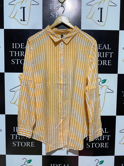 H&M |XL| BUST 25| A19| YELLOW AND WHITE STRIPED LONG SLEEVE BUTTON-DOWN SHIRT