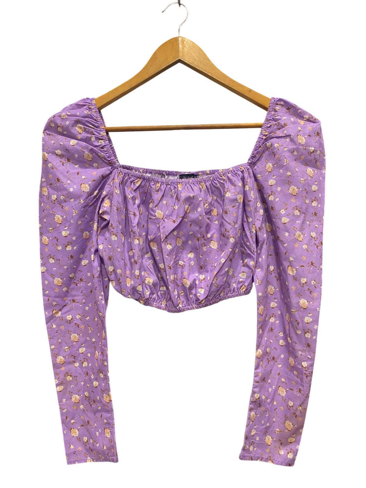 IN THE STYLE |S| BUST 15| A20| LAVENDER FLORAL CROP TOP SQUARE NECK LONG PUFF SLEEVE BLOUSE