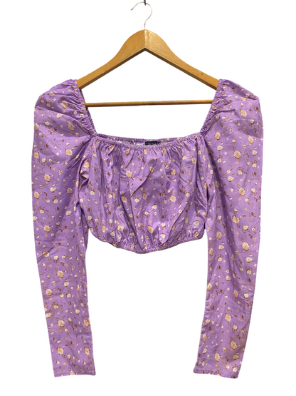 IN THE STYLE |S| BUST 15| A20| LAVENDER FLORAL CROP TOP SQUARE NECK LONG PUFF SLEEVE BLOUSE