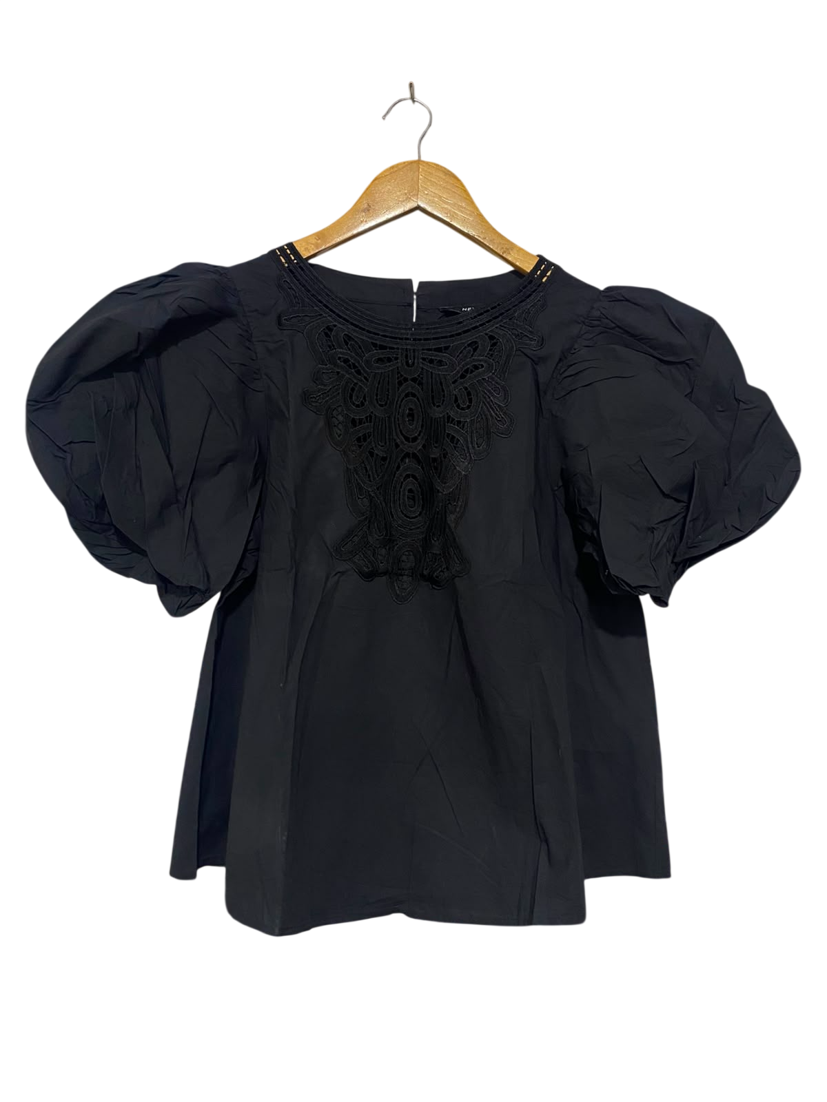 NEXT |S| BUST 20| A20| BLACK LACE EMBROIDERED DRAMATIC PUFF SLEEVE TOP STATEMENT BLOUSE