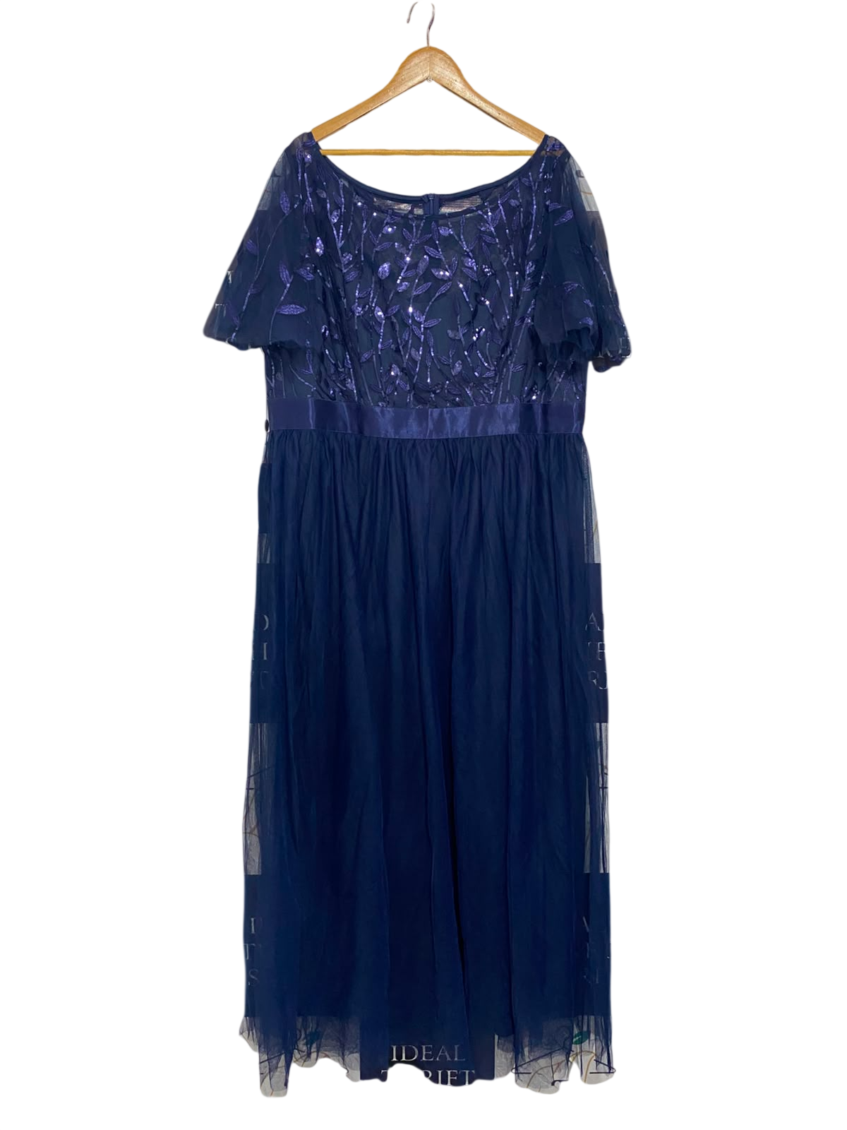 EVER PRETTY |XL| BUST 22| A20| NAVY BLUE EMBROIDERED MESH MAXI DRESS SPARKLY EVENING GOWN