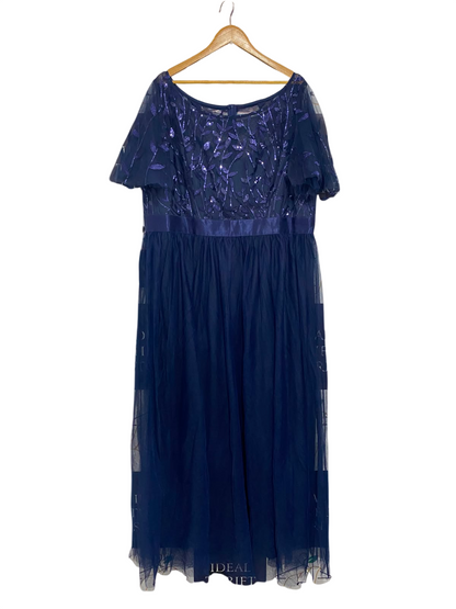 EVER PRETTY |XL| BUST 22| A20| NAVY BLUE EMBROIDERED MESH MAXI DRESS SPARKLY EVENING GOWN